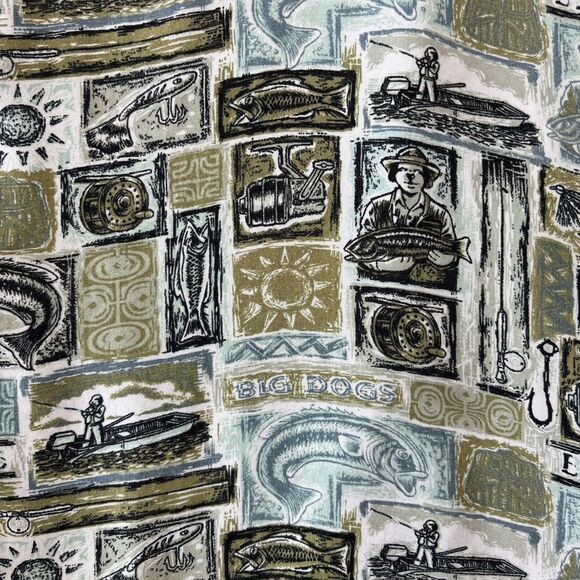 Big Dogs Hawaiian Shirt Mens XL All Over Fishing Fish Print Button Up Rayon - Picture 5 of 11